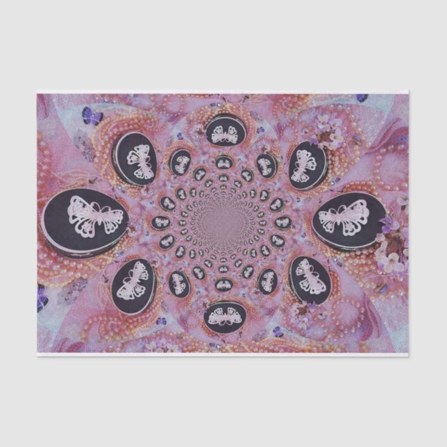 Papel De Seda Moda rosa mariposa Perlas abstractas elegantes (Anverso)