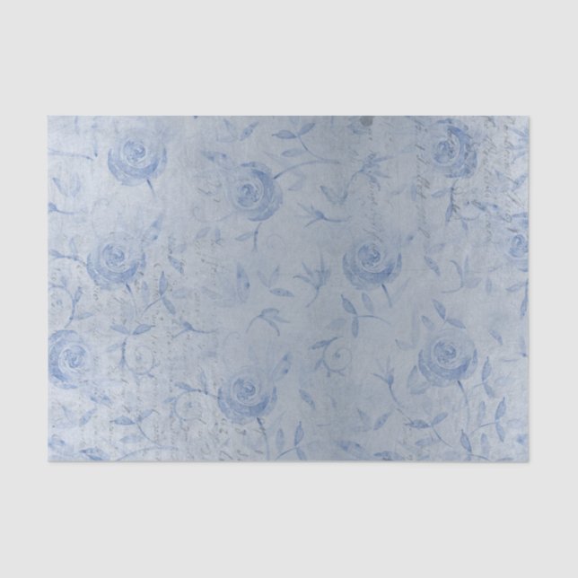 Papel De Seda Moda Rosas azules Floral Silver Shimmer (Anverso)