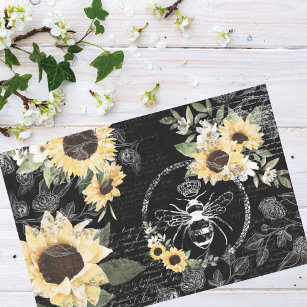 Papel De Seda Moda Rustic Vintage Queen Honey Bee Sunflowers