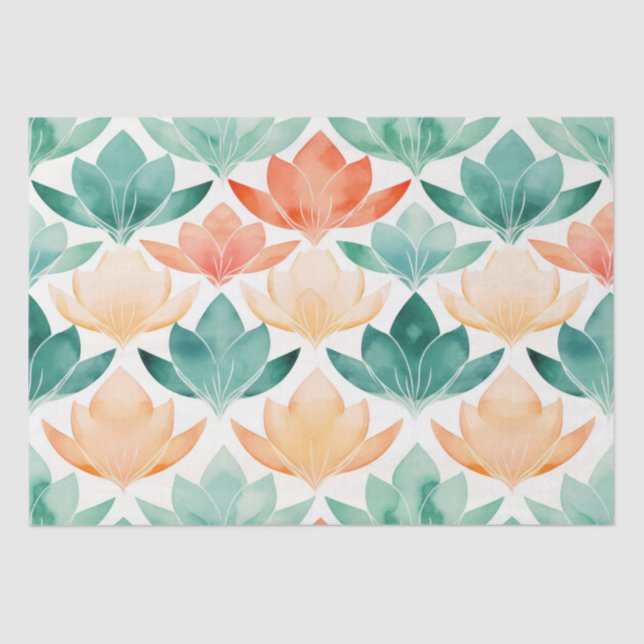 Papel De Seda Moda Tangerina Turquesa Floral (Anverso)
