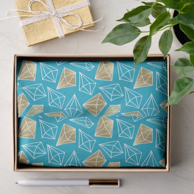 Papel De Seda Moda Turquesa Aqua Diamantes de Oro Azul (Regalo )