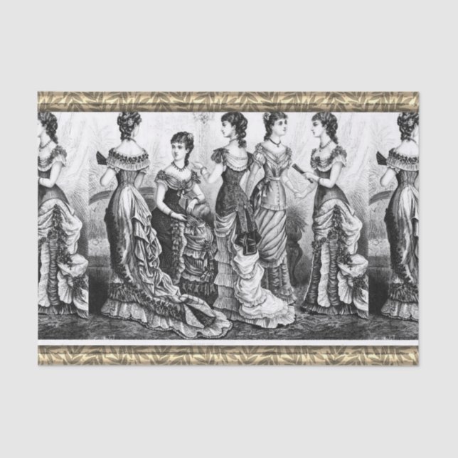 Papel De Seda Modas Victorianas en Blanco Y Negro (Anverso)