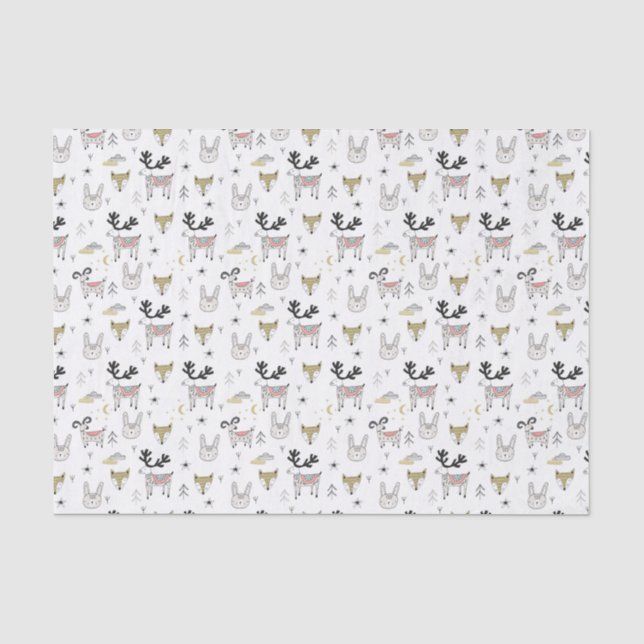 Papel De Seda Modelo animal del Doodle del arbolado lindo (Anverso)