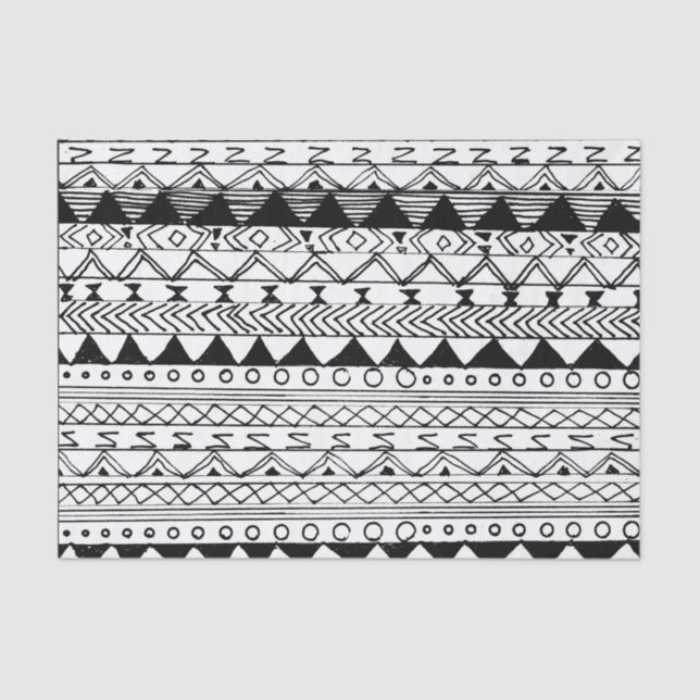 Papel De Seda Modelo azteca dibujado mano blanca negra original (Anverso)
