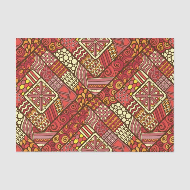 Papel De Seda Modelo azteca tribal abstracto rojo (Anverso)