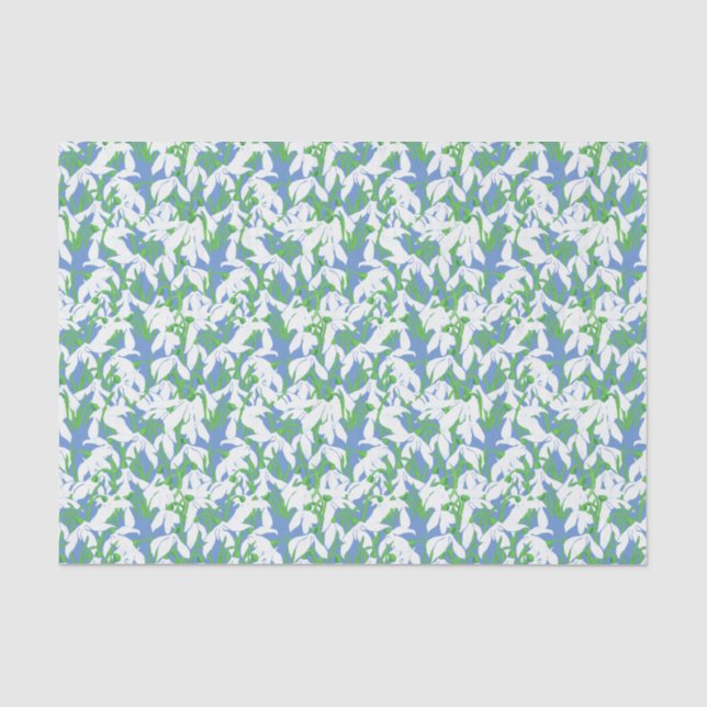 Papel De Seda Modelo blanco de Snowdrops en fondo azul (Anverso)