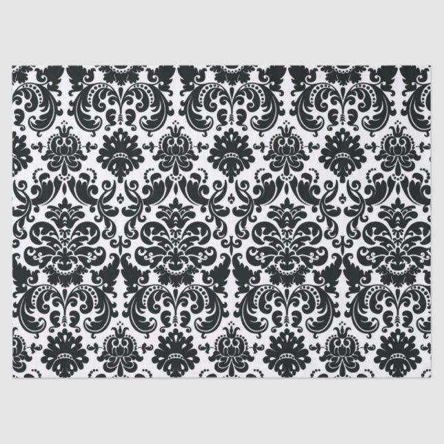 Papel De Seda Modelo blanco negro elegante del damasco del (Anverso)