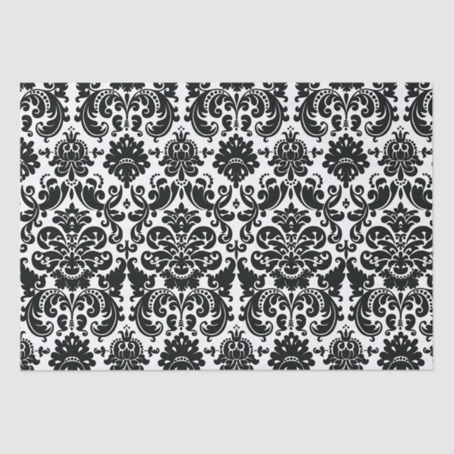 Papel De Seda Modelo blanco negro elegante del damasco del (Anverso)