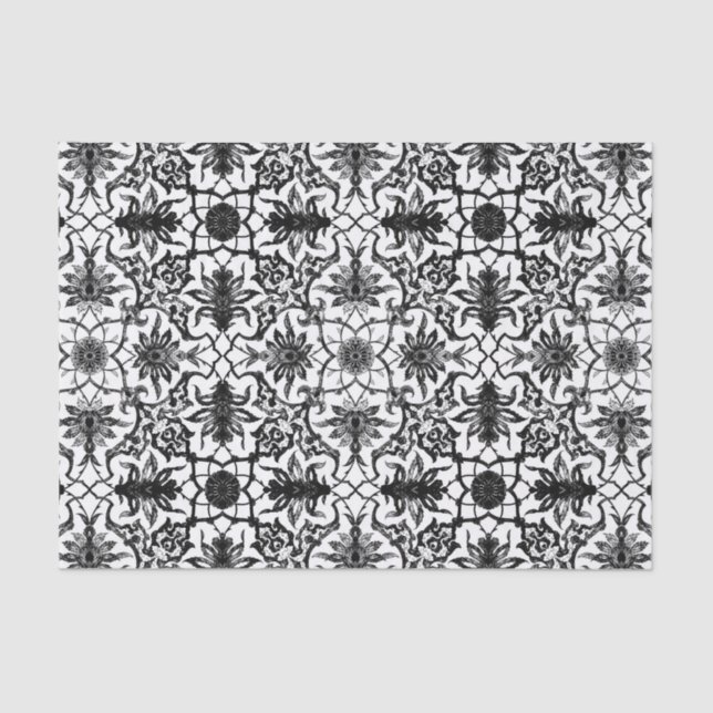 Papel De Seda Modelo chino de Nouveau del arte - blanco y negro (Anverso)