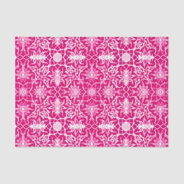 Papel De Seda Modelo chino de Nouveau del arte - rosa de Fuschia (Anverso)