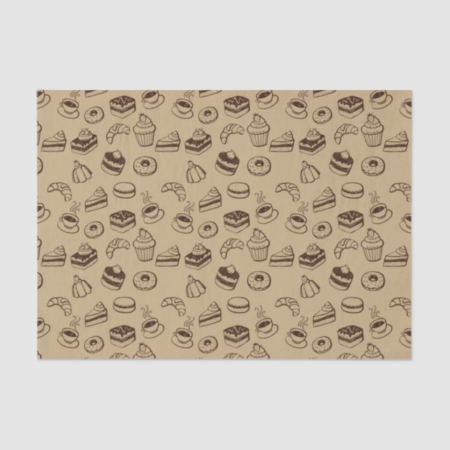 Papel De Seda Modelo con las tortas, los postres y la panadería (Anverso)