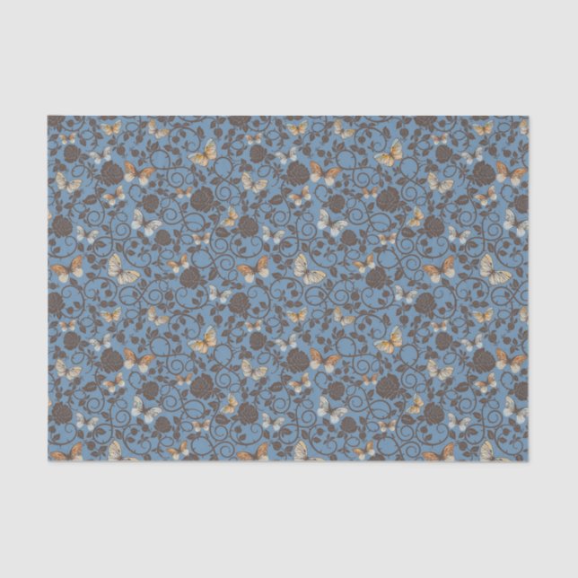 Papel De Seda modelo con los rosas y la mariposa (Anverso)