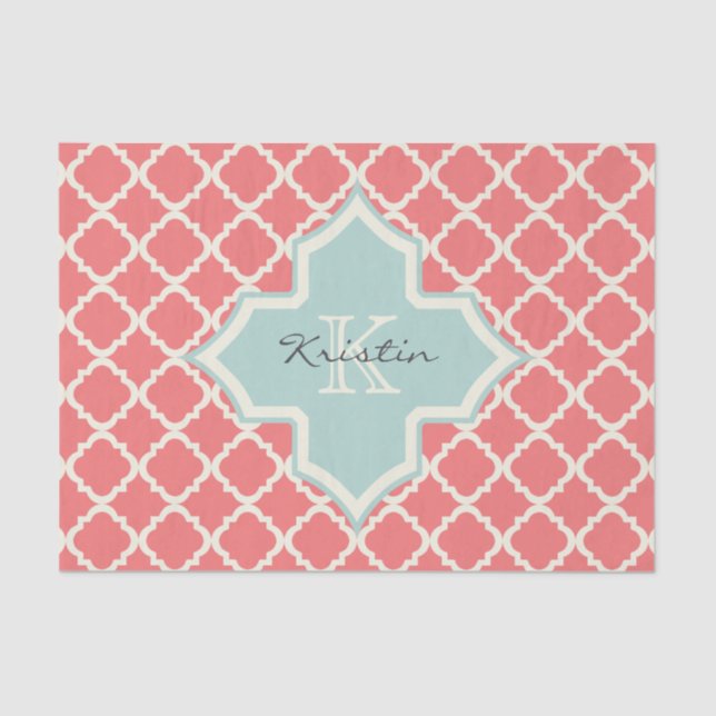 Papel De Seda Modelo coralino de la menta de Quatrefoil del (Anverso)