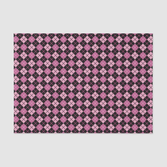 Papel De Seda Modelo de Argyle en negro y rosa (Anverso)