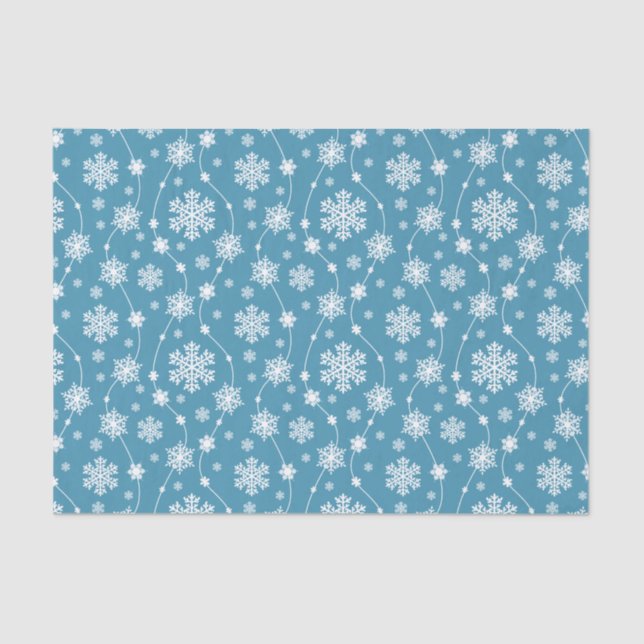 Papel De Seda Modelo de copo de nieve blanco azul cielo brillant (Anverso)