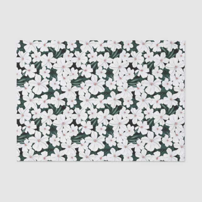 Papel De Seda Modelo de flores tropical blanco (Anverso)