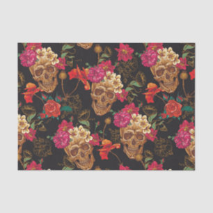 Papel De Seda Modelo de Halloween, cráneos, rosas, gótico,