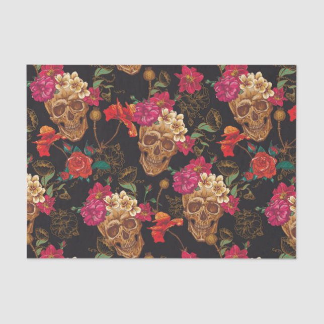Papel De Seda Modelo de Halloween, cráneos, rosas, gótico, (Anverso)