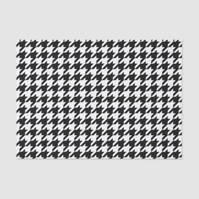 Papel De Seda Modelo de Houndstooth blanco y negro (Anverso)