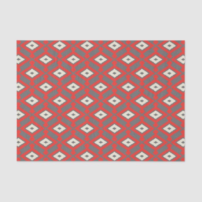 Papel De Seda Modelo de Ikat - rojo, gris y beige (Anverso)