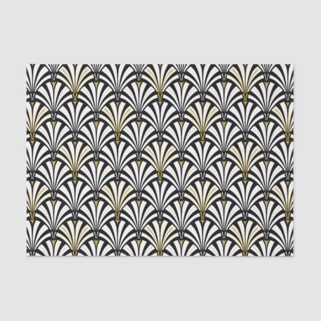 Papel De Seda Modelo de la fan del art déco - blanco y negro (Anverso)