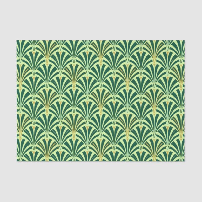 Papel De Seda Modelo de la fan del art déco - pino y verde menta (Anverso)