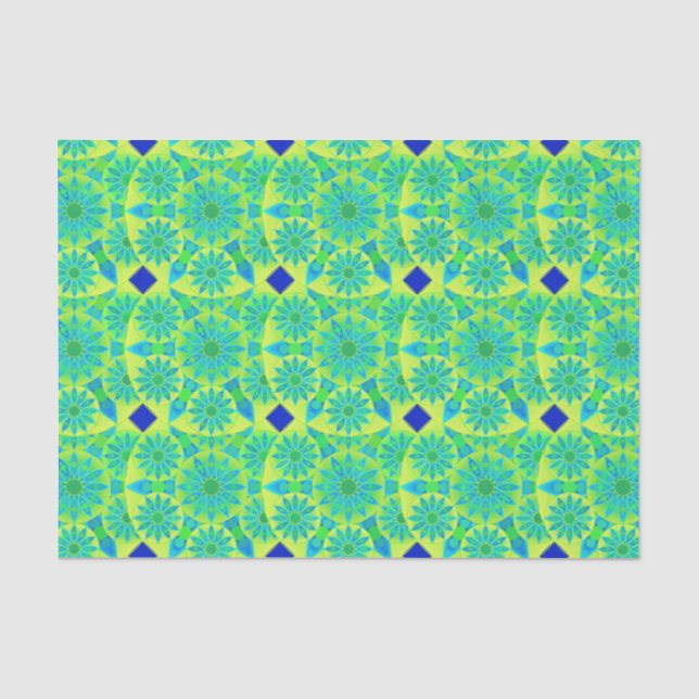 Papel De Seda Modelo de la mandala, turquesa, azul, verde lima (Anverso)