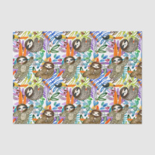 Papel De Seda Modelo de la pereza de la acuarela del dibujo