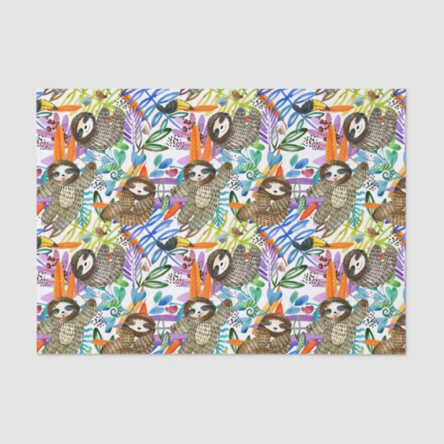 Papel De Seda Modelo de la pereza de la acuarela del dibujo (Anverso)