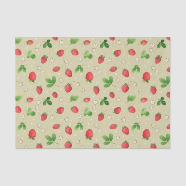 Papel De Seda Modelo de las fresas de la acuarela (Anverso)