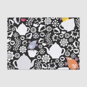 Papel De Seda Modelo de los pájaros y de las tazas