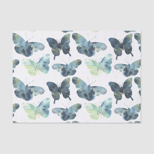 Papel De Seda Modelo de mariposas azulverde artístico de la (Anverso)