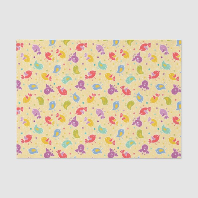 Papel De Seda Modelo del bebé con los pájaros lindos (Anverso)