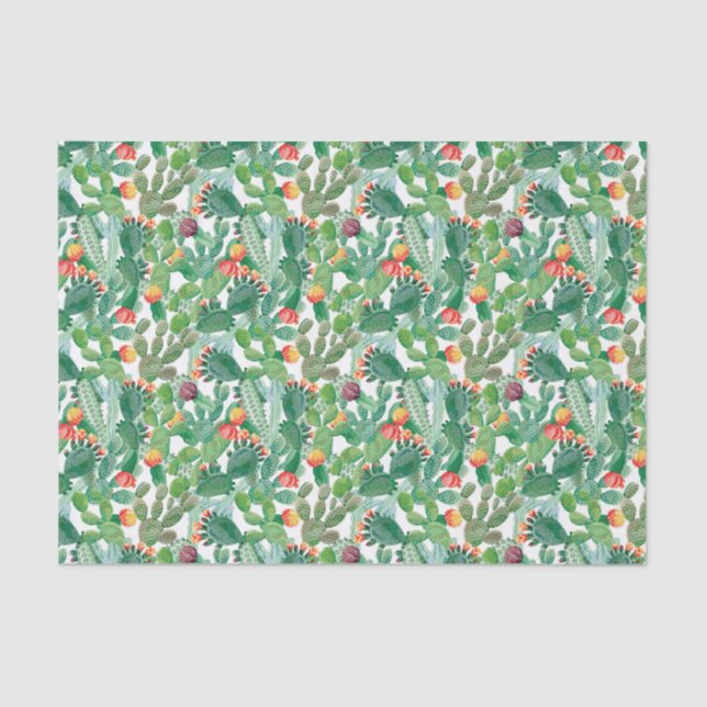 Papel De Seda Modelo del cactus de la acuarela (Anverso)