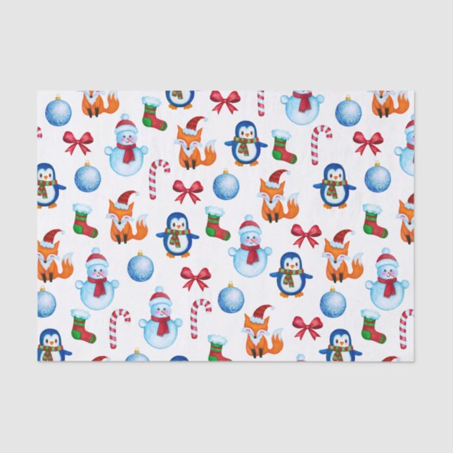 Papel De Seda Modelo del ilustracion del navidad de la acuarela (Anverso)