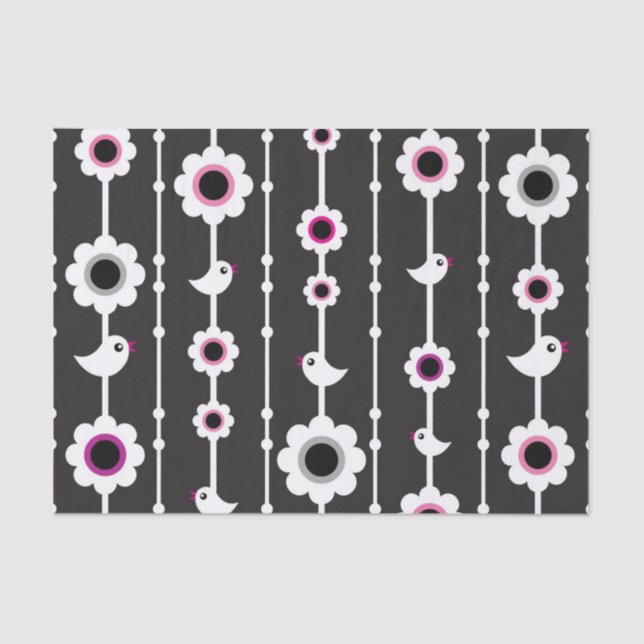 Papel De Seda modelo del pájaro y de flores (Anverso)