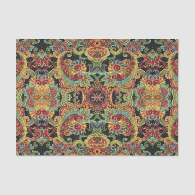Papel De Seda Modelo dibujado artístico colorido de Paisley (Anverso)