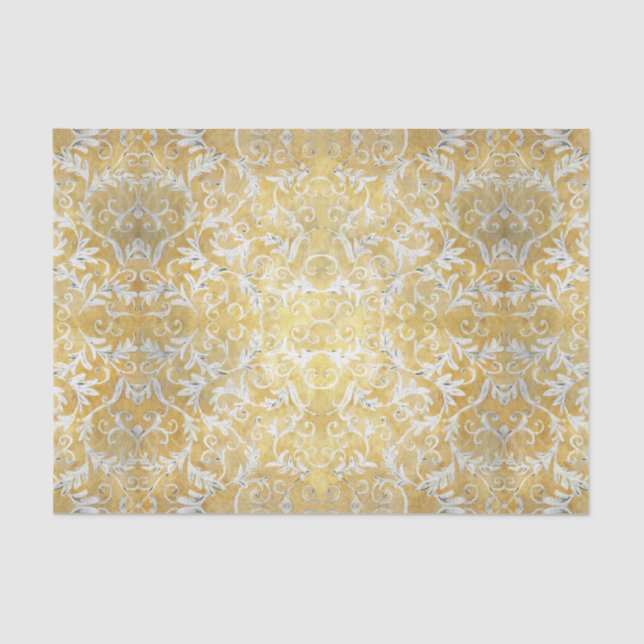 Papel De Seda Modelo elegante del damasco del oro (Anverso)