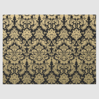 Papel De Seda Modelo elegante del oro y del damasco del negro