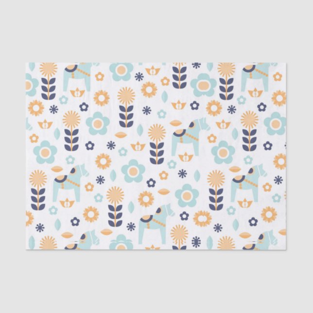 Papel De Seda modelo escandinavo azul amarillo-naranja del arte (Anverso)