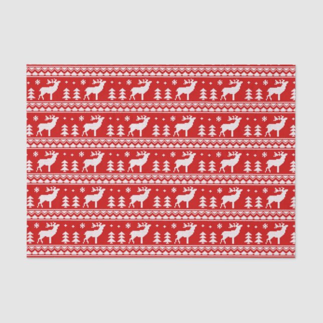 Papel De Seda Modelo feo blanco rojo del suéter del navidad (Anverso)