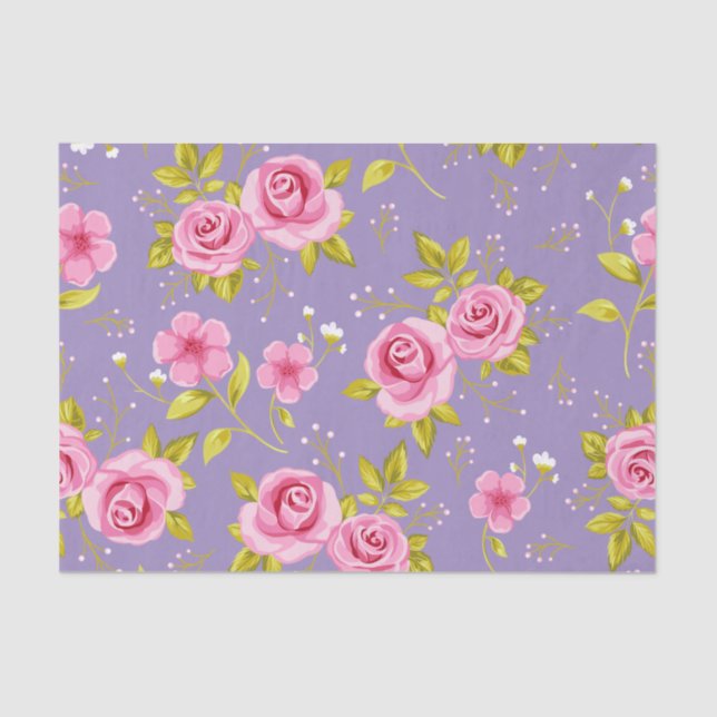 Papel De Seda Modelo floral de la púrpura del rosa de rosas del (Anverso)