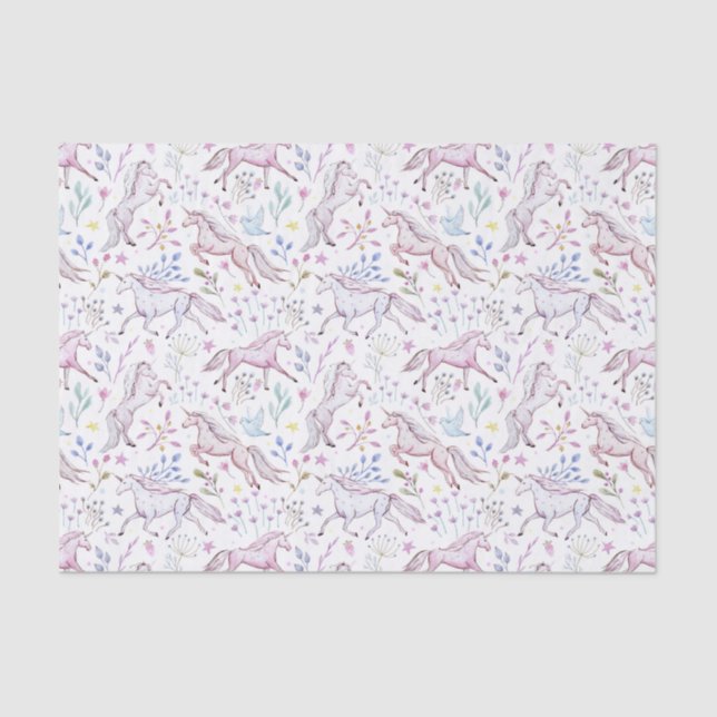 Papel De Seda Modelo floral del unicornio de la acuarela (Anverso)