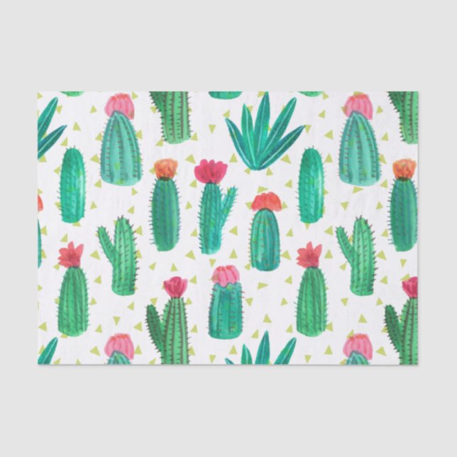 Papel De Seda Modelo floreciente del cactus de la acuarela linda (Anverso)