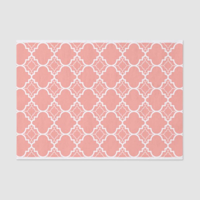 Papel De Seda Modelo geométrico rosado coralino de Quatrefoil (Anverso)