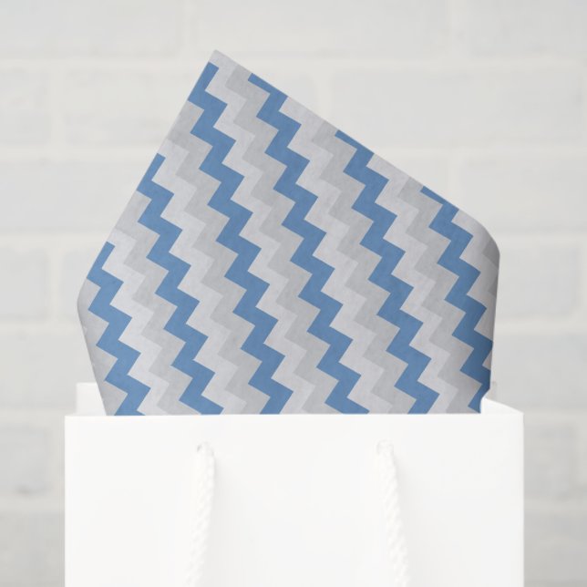 Papel De Seda Modelo gris claro y azul de Chevron (Bolsa de regalo)
