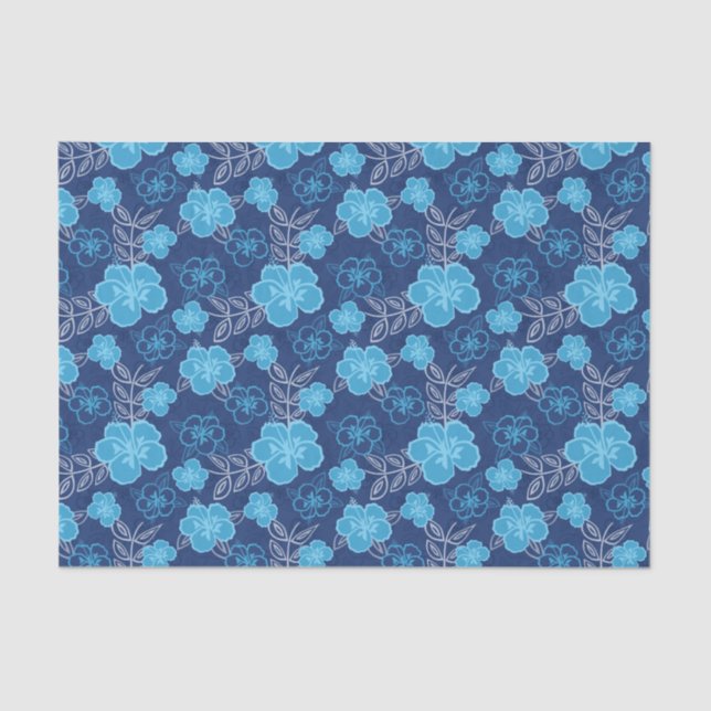 Papel De Seda Modelo hawaiano azul del hibisco (Anverso)