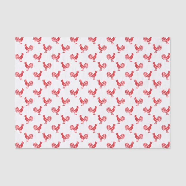 Papel De Seda Modelo inconsútil de los gallos rojos (Anverso)