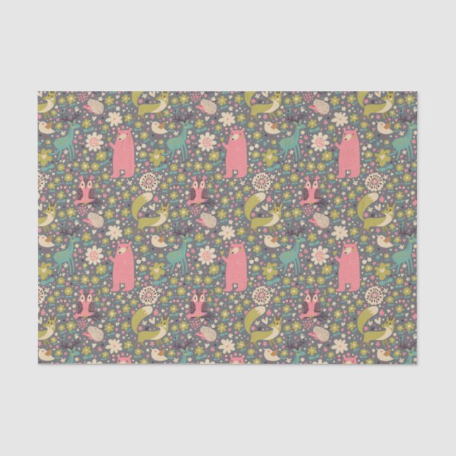 Papel De Seda Modelo lindo de los animales del bosque (Anverso)