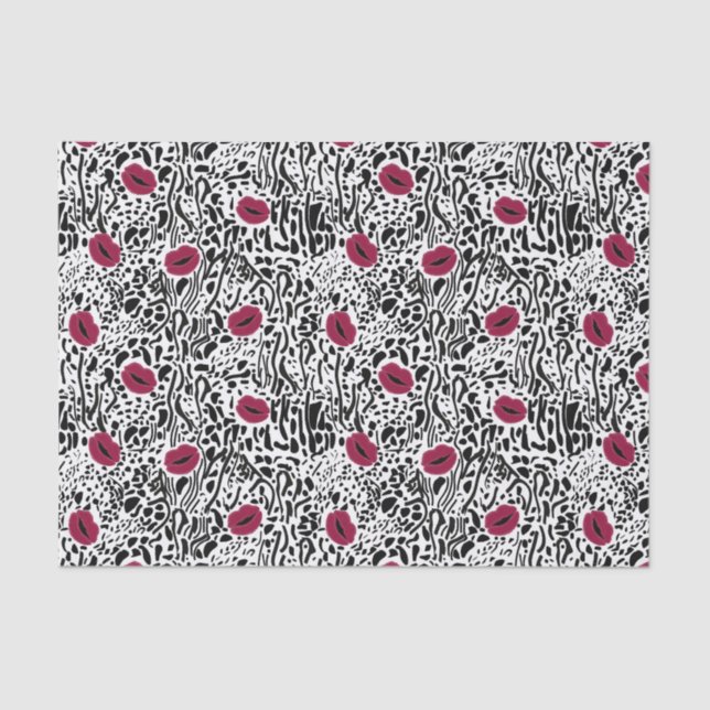 Papel De Seda Modelo moderno de los labios B&W del lápiz labial (Anverso)
